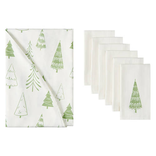 70" Round Cotton Tablecloth & Napkin Set - Tree