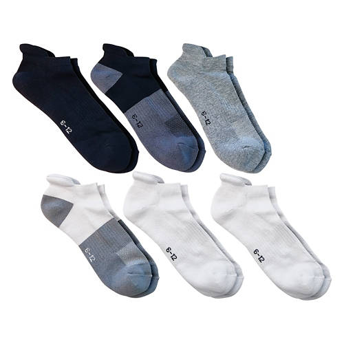 6 Pack Men's Low Cut Fitness Sock, Black/Grey/White