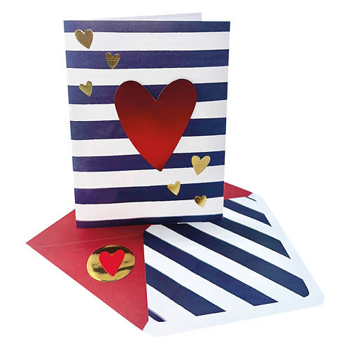 5" x 7" Valentine's Day Card - Navy Stripes