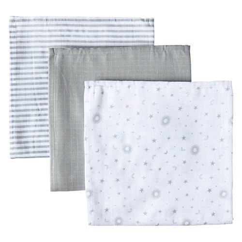 3 Pack Swaddle Set - Gray Celestial, 47” x 47”