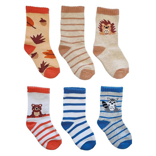 Toddlers 6 Pack Crew Socks - Animal, 2/3