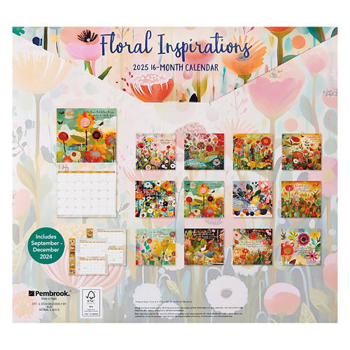 16 Month Year 2025 Wall Calendar - Floral Inspirations