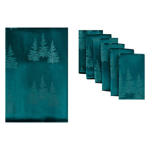 60" x 104" Tablecloth & Napkin Set - Green Jacquard