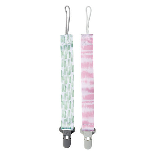 2 Pack Pacifier Holder Fabric Clips - Pink, Green