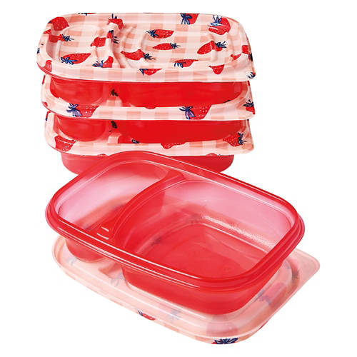 Double Compartment Food Container - Strawberry Print Product Image Front shot 01