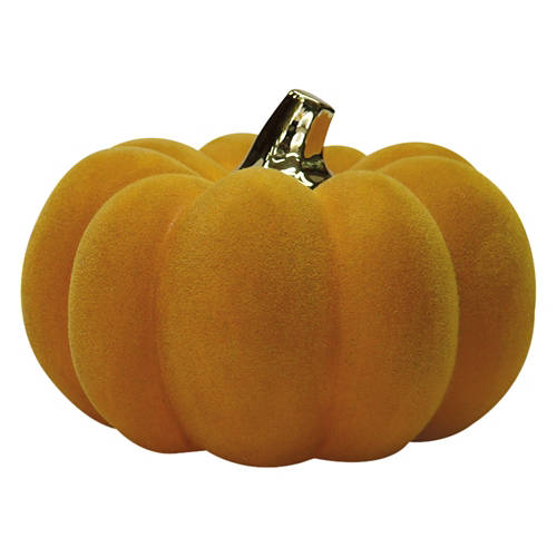 5.5" x 5.5" x 3.7" Marigold Flocked Velvet Pumpkin