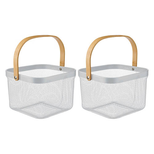 2 Pack Small Metal Storage Basket, White