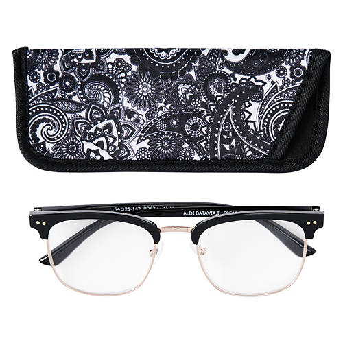 Premium Reading Glasses with Case - Black/Gold, 2.0