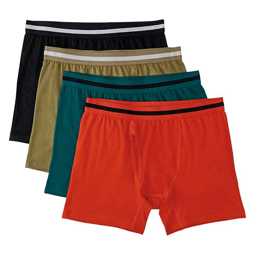 4 Pack Men's Soft & Comfy Boxers - Black/Brown/Green/Orange, L