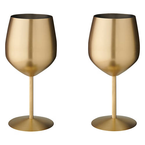 2 Pack Stemmed Wine Glass - Gold