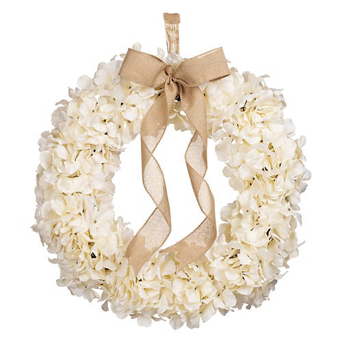 Faux Floral Wreath - Ivory Hydrangea Round