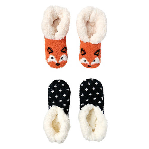 Ladies 2 Pack Slipper Socks - Polka Dot/Fox