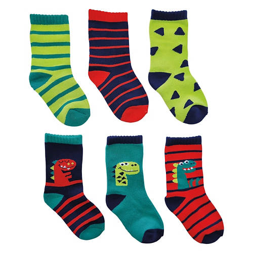 Toddlers 6 Pack Crew Socks - Dino, 2/3