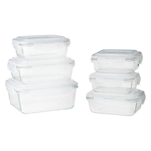 12 Piece Rectangle Glass Bowls - Gray