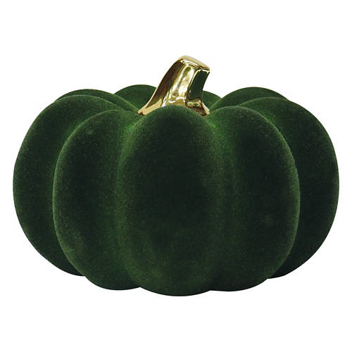 5.5" x 5.5" x 3.7" Green Flocked Velvet Pumpkin