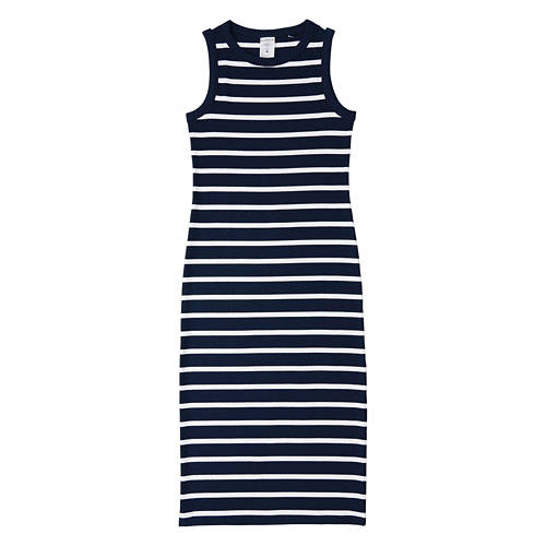 Ladies Ribbed Tank Dress - Black & White Stripes, S