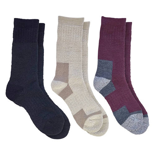 Ladies 3 Pack Thermal Performance Wool Socks - Black/Beige/Red