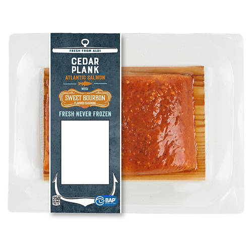 Sweet Bourbon Atlantic Salmon on a Cedar Plank, per lb Product Image Front shot 01