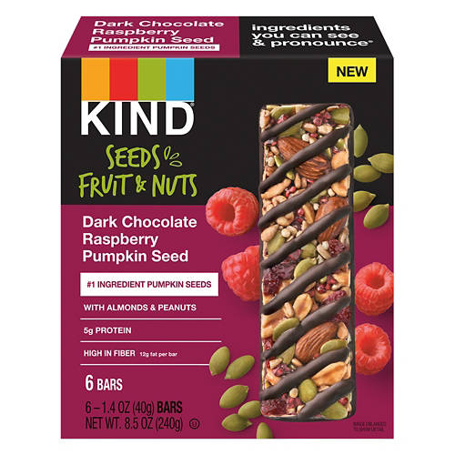 Dark Chocolate Raspberry Pumpkin Seeds Bars, 6 count Product Image Front shot 01