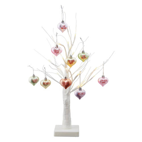 Valentine's Day White Glitter Tree with Pastel Conversation Hearts