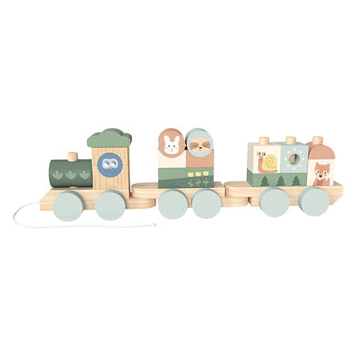 Kids Wooden Pull Along Toy Train - Animals