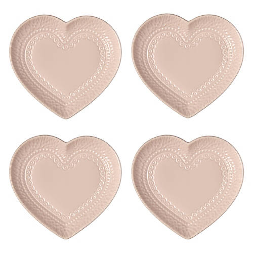 4 Pack Ceramic Heart Shaped Plates, Pink