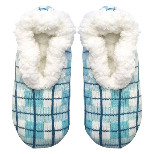 Ladies Cozy Knit Slipper Socks - Checkered, Size 4-10