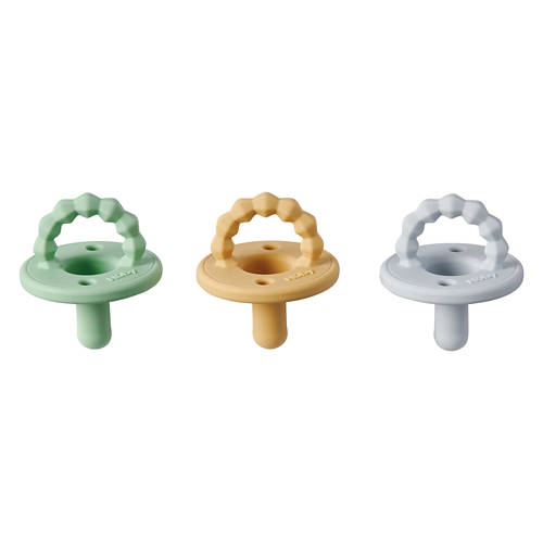 3 Pack Silicone Pacifier - Green,Yellow,Gray