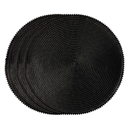 14" x 19" Beaded Round Placemat Set - Black, 4 pack