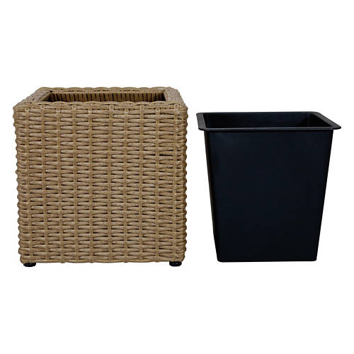 Rattan Effect Cube Planter, Light Brown Product Image Front shot 01