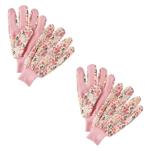 2 Pack Cotton Gardening Gloves - Pink, M