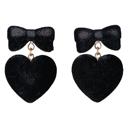 Ladies Valentine's Day Earrings - Black Bow Heart