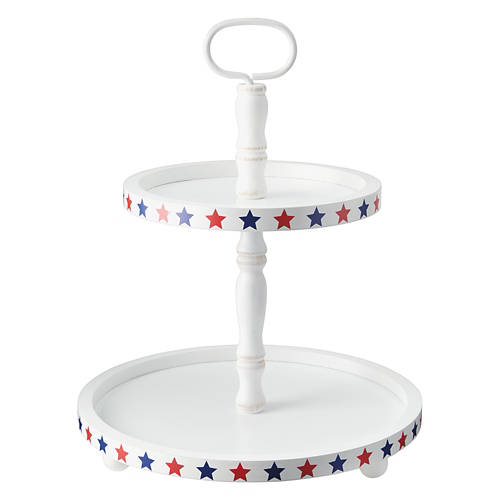 Americana Tiered Tray - White with Red/Blue Star Border Product Image Front shot 01
