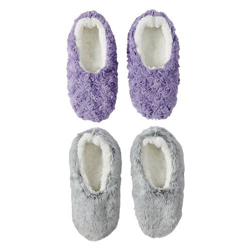 2 Pack Ladies Faux Fur Slipper Socks - Purple, 4-10