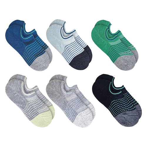 6 Pack Ladies No Show Fitness Socks - Teal/Green, 4-10
