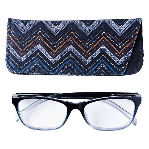 Ladies Reading Glasses with Case - Black/Clear, 2.00