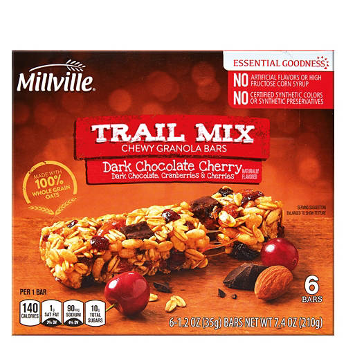 Dark  Chocolate Cherry Trail Mix Chewy Granola Bars, 6 count