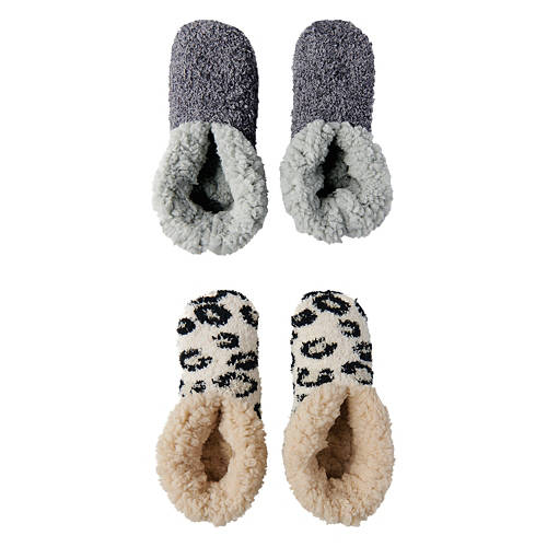 Ladies 2 Pack Slipper Socks - Leopard/Melange