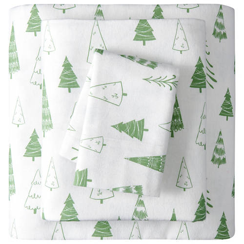 Twin Size Flannel Sheet Set - Green Trees