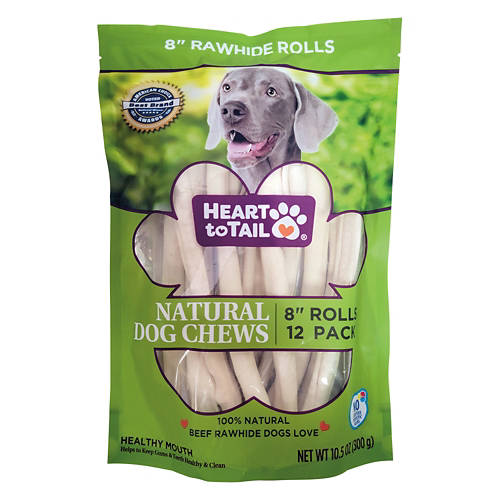Pet  8" Rawhide Rolls Natural Dog Chews, 12 count