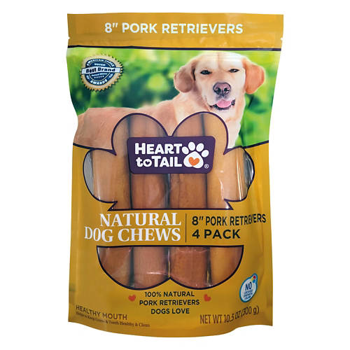 Pet  8" Pork Retrievers Natural Dog Chews, 4 count