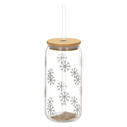 Glass Bottle with Straw -  Snowflake