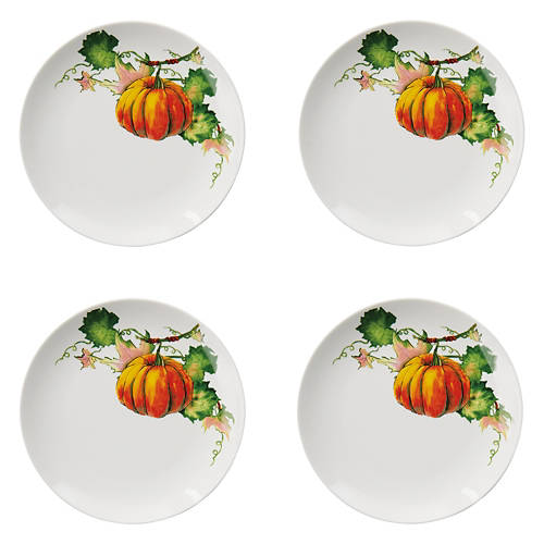 4 Pack Round Plate Pumpkin Design