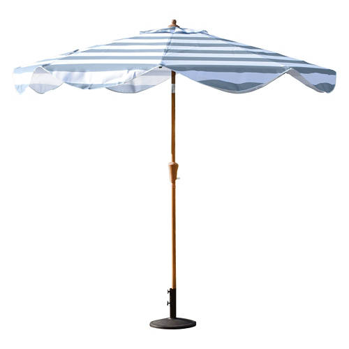 9 Foot Scalloped Market Umbrella, Blue Stripe