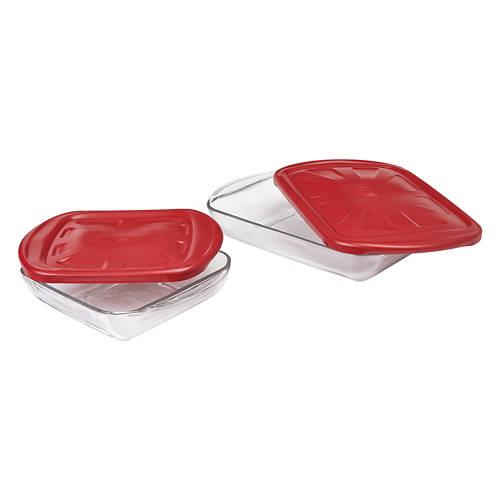 4 Piece Glass Bake & Storage Containers, Red