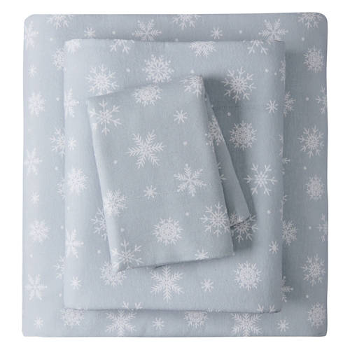 Twin Size Flannel Sheet Set - Gray Snowflakes