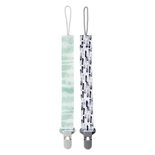 2 Pack Pacifier Holder Fabric Clips - Gray, Green