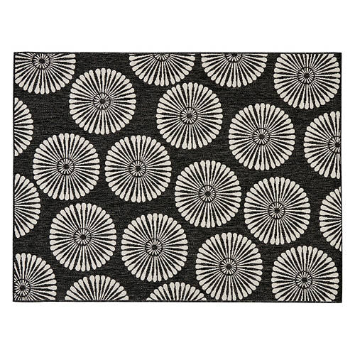 5' x 7' Boho Indoor/Outdoor Rug - Black Circles