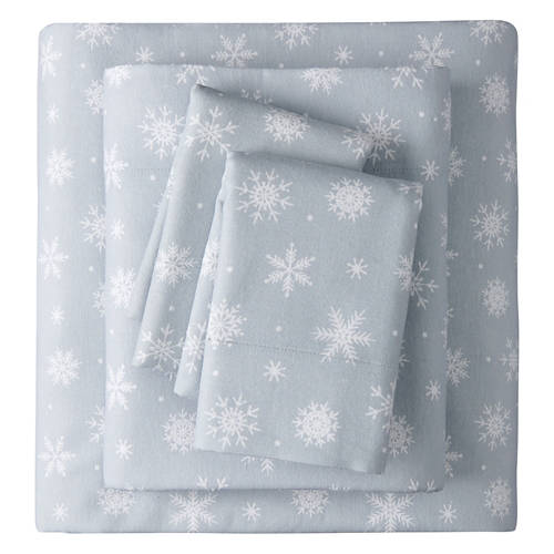 King Size Flannel Sheet Set - Gray Snowflakes