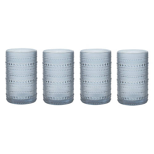 4 Pack Glass Drinkware Set, Blue